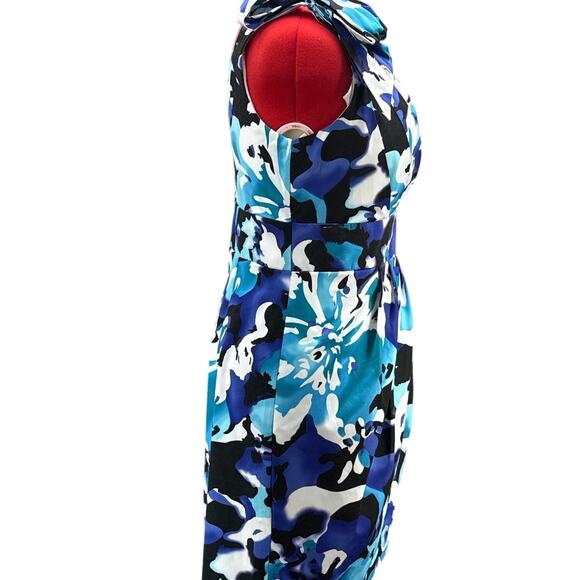 Bisou Bisou Blue Black Floral One Shoulder Wrap Dress Women 16 - Picture 3 of 10